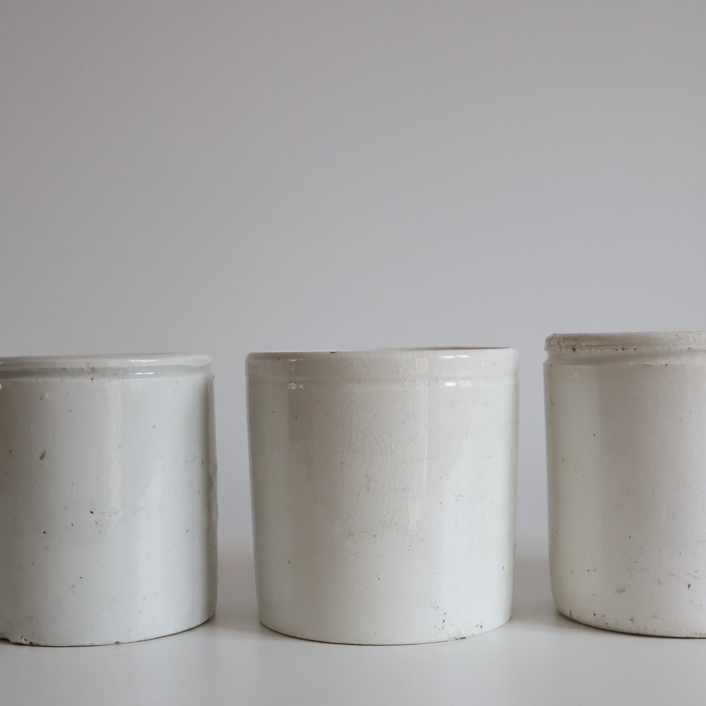 White stoneware jars