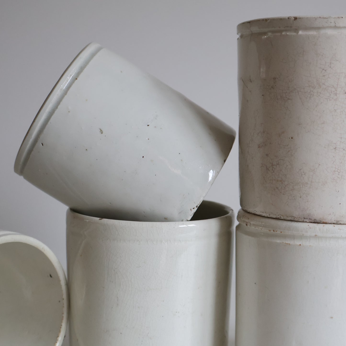 White stoneware jars